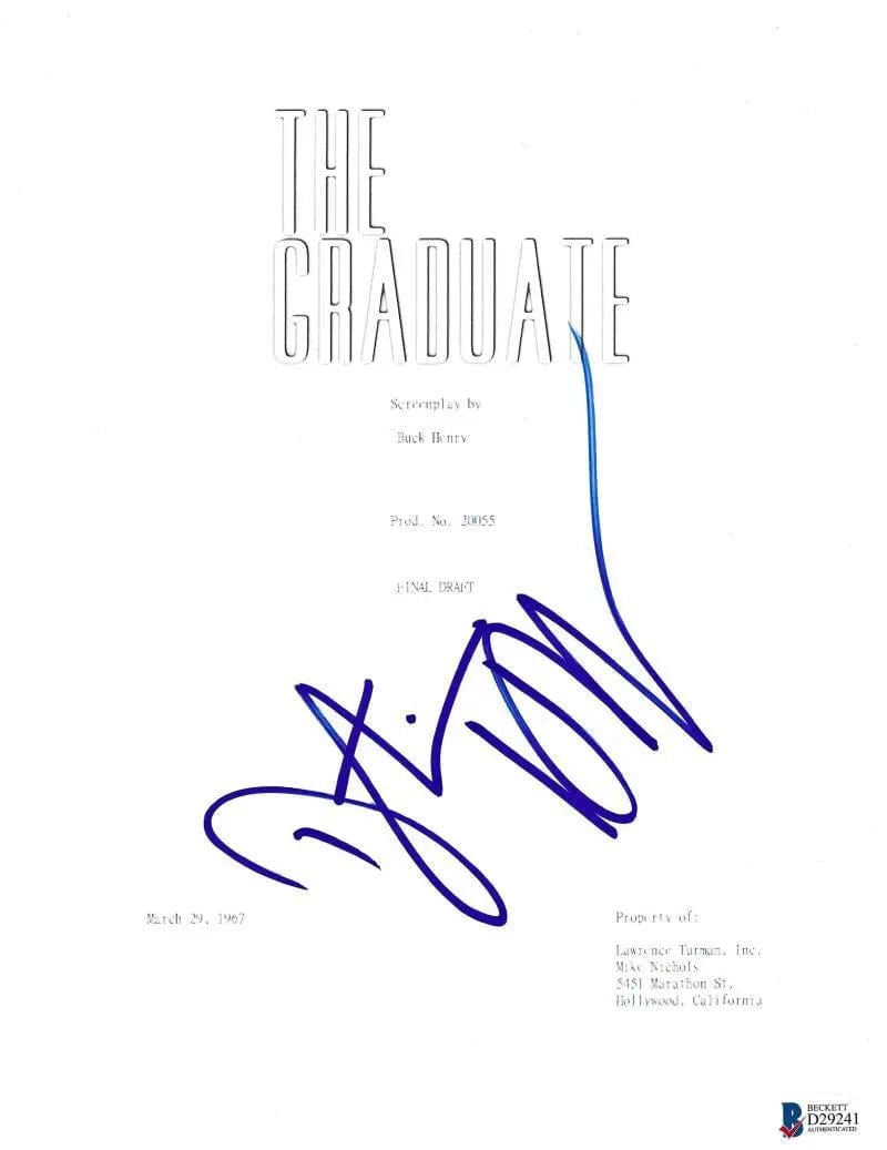 Dustin Hoffman Autographed The Graduate Script PTS