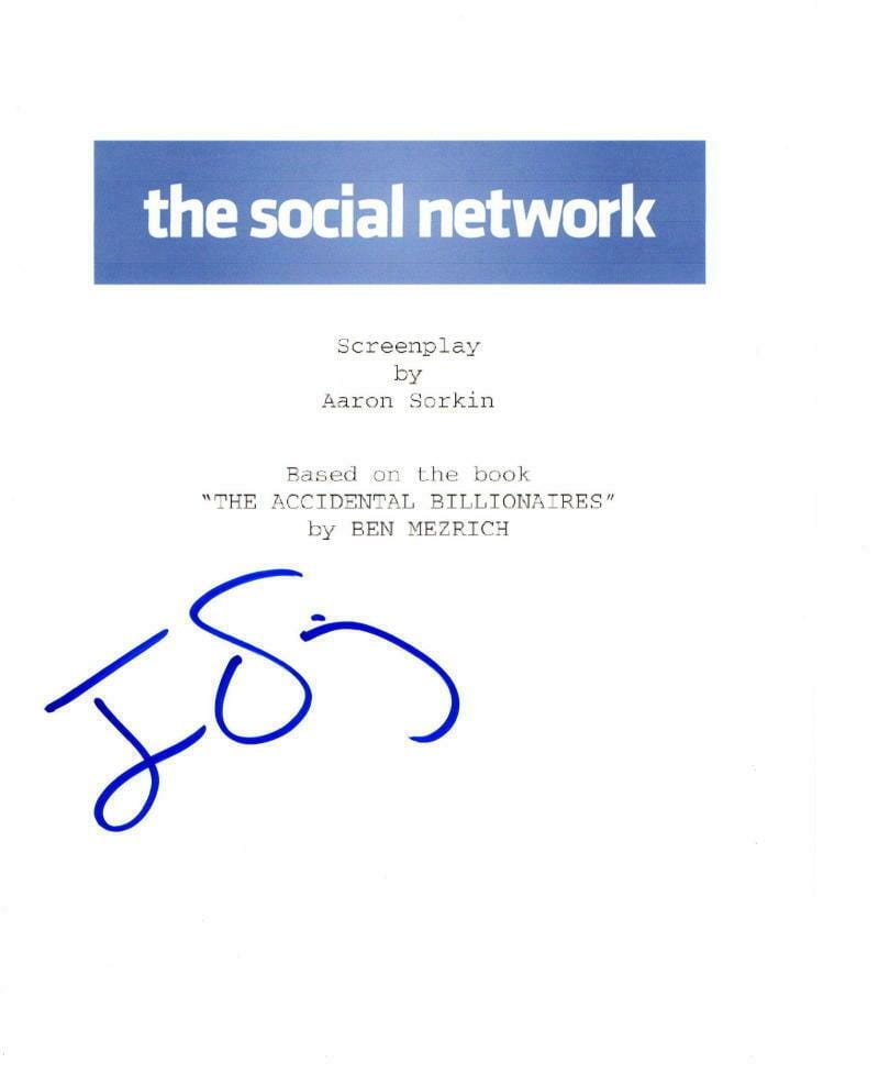 Jesse Eisenberg Authentic Autographed The Social Network Script COA
