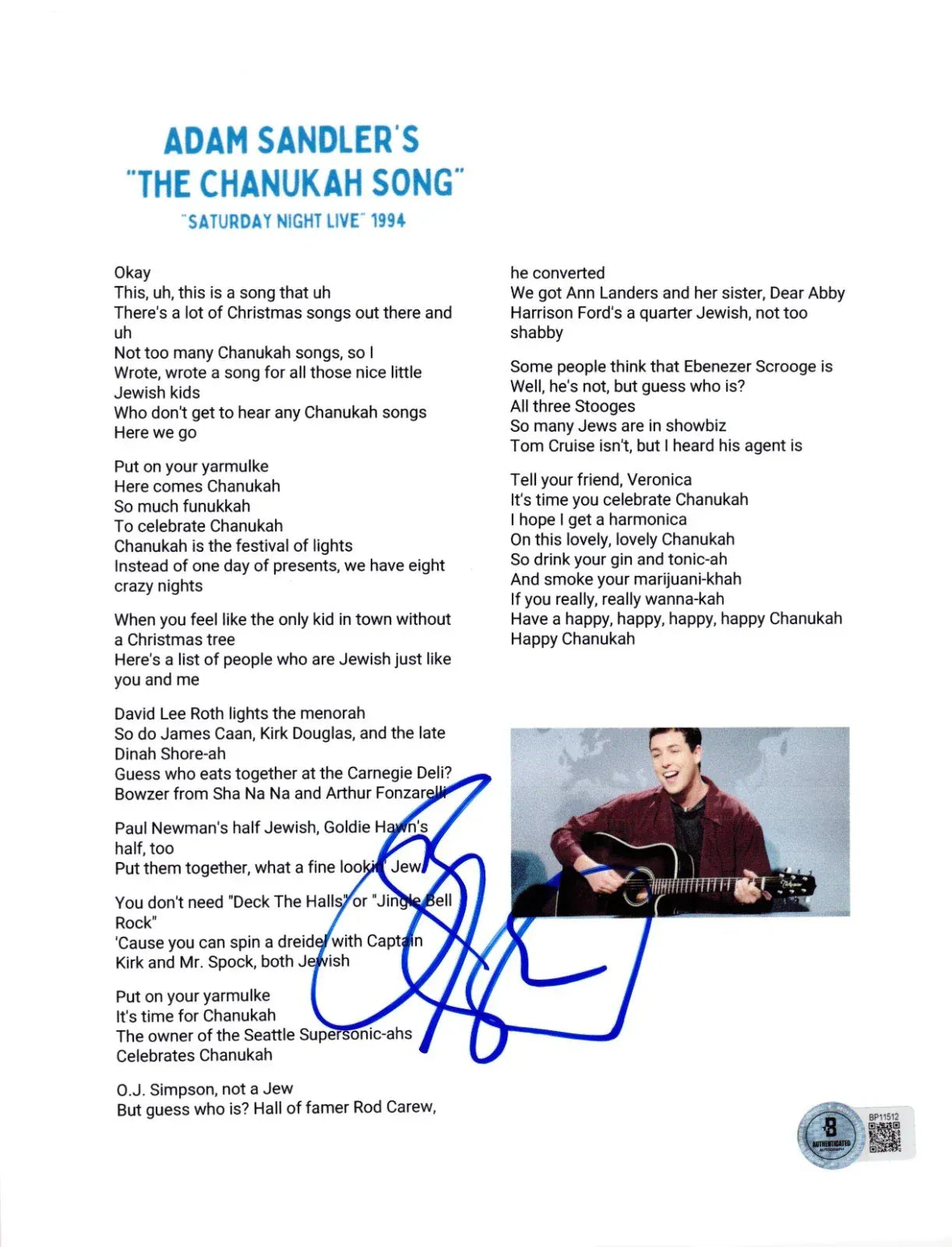 Adam Sandler The autographed item with certificate of authenticity