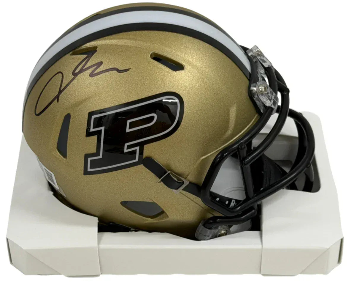 Aidan O'Connell Signed Purdue Boilermakers Mini Speed Gold Helmet Beckett Witness COA