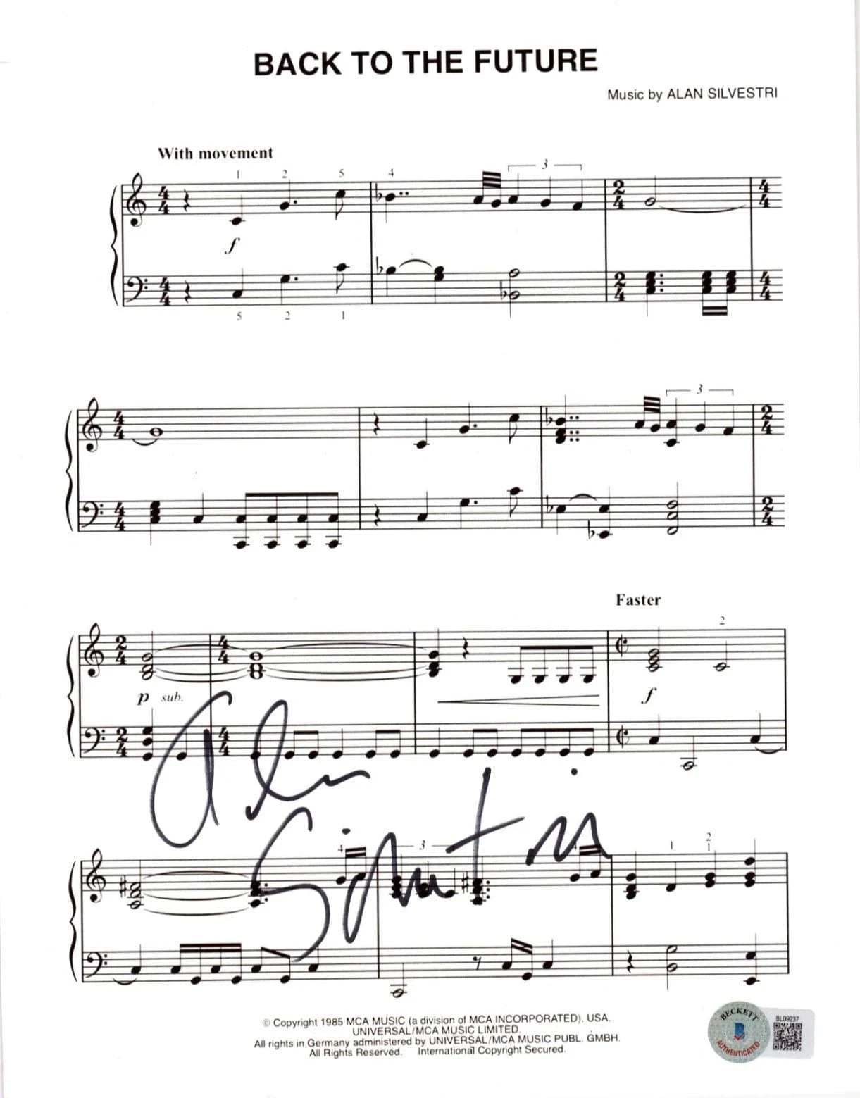 Alan Silvestri Signed Lyrics & Sheet Music from Back to the Future Beckett COA