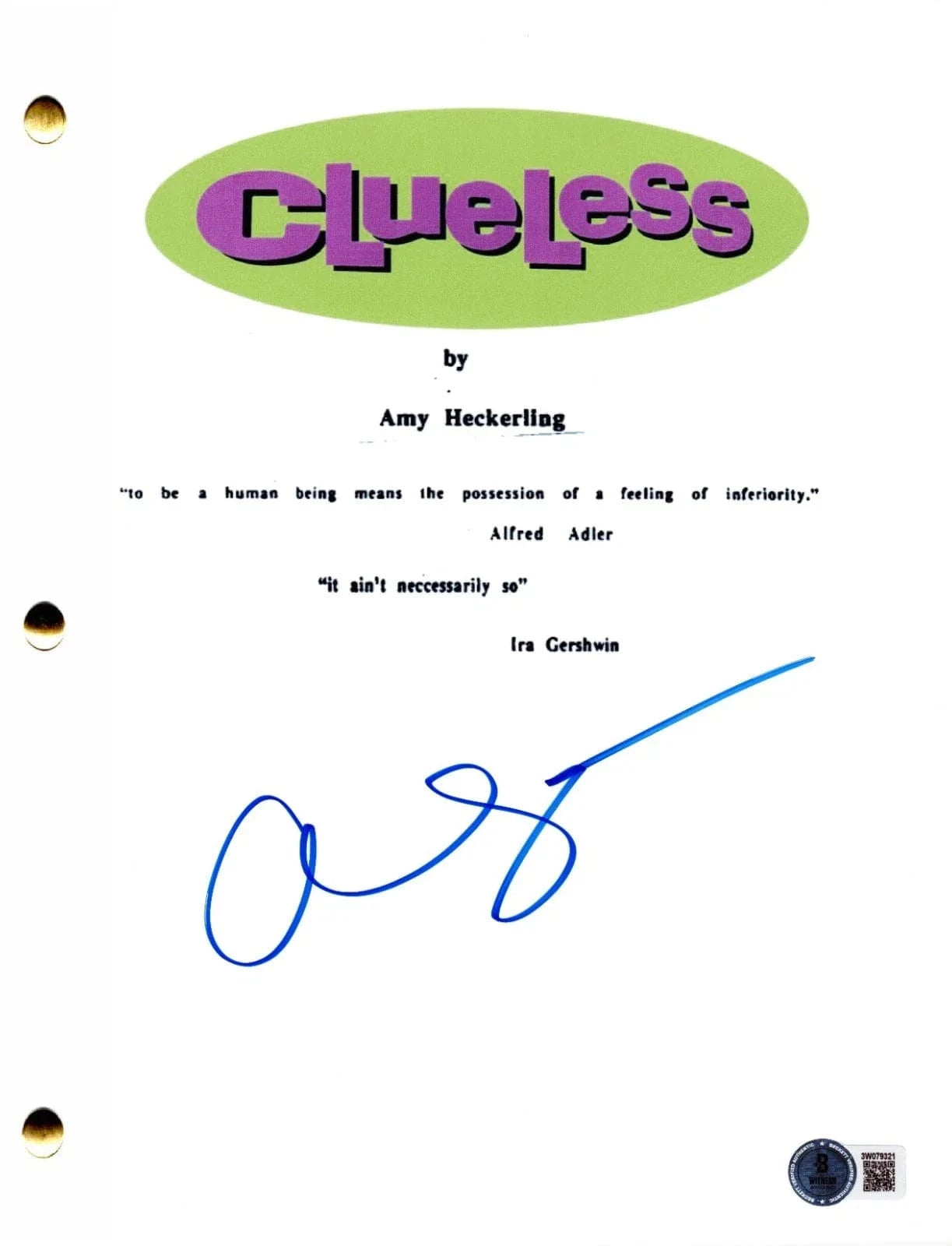 Alicia Silverstone Signed Script from Clueless Beckett COA
