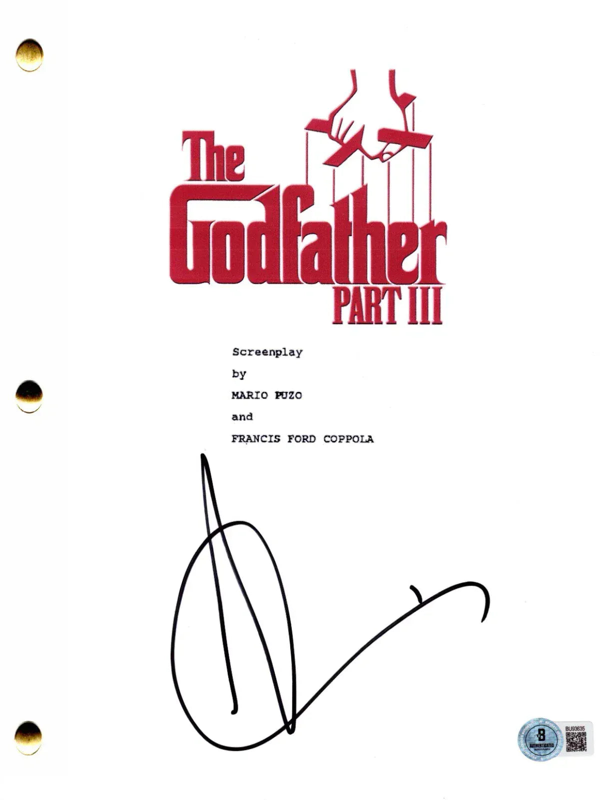 Andy Garcia Authentic Autographed The Godfather Part 3 Script