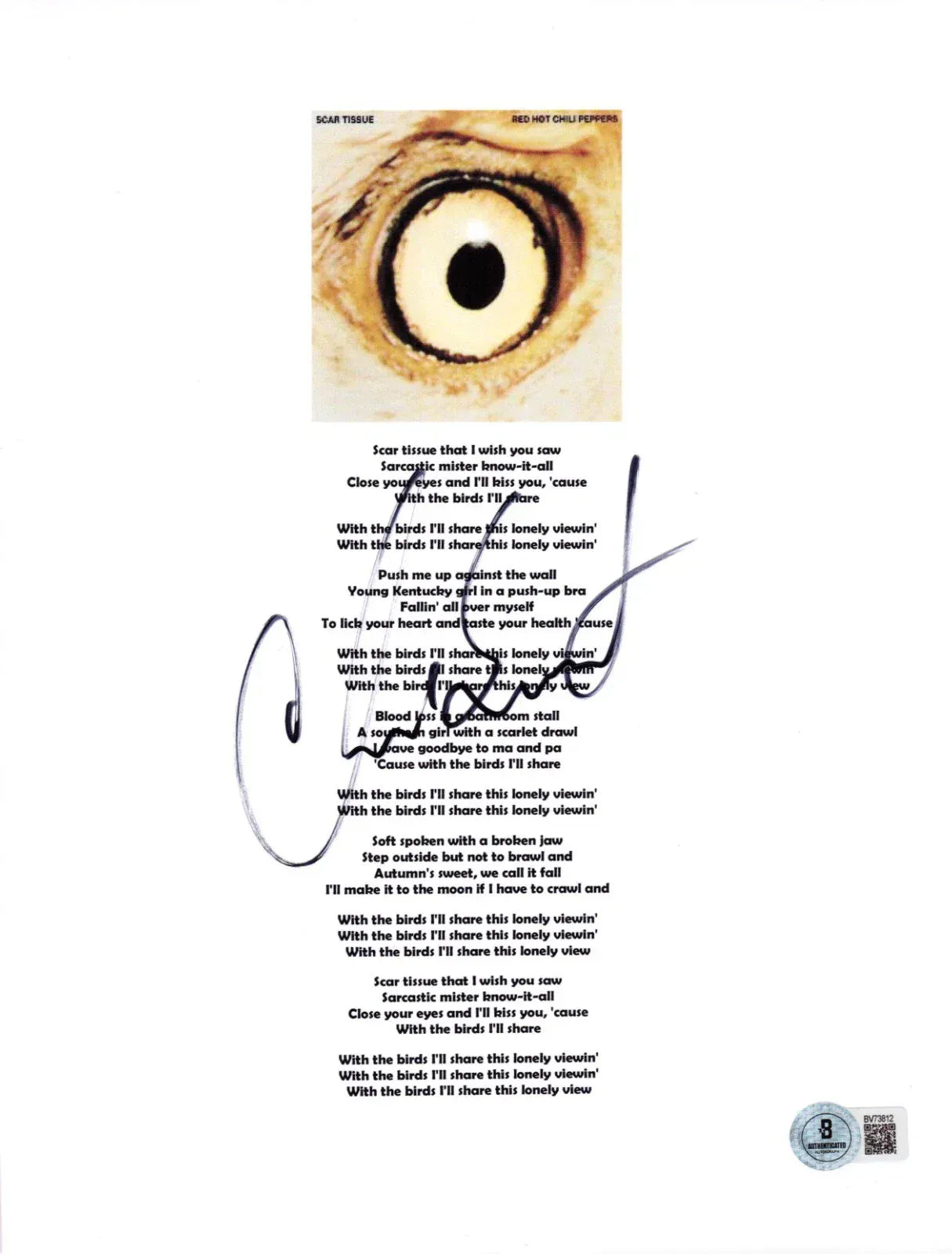 Chad Smith of Red Hot Chili Peppers signed Scar Tissue lyric sheet — Beckett authenticated
