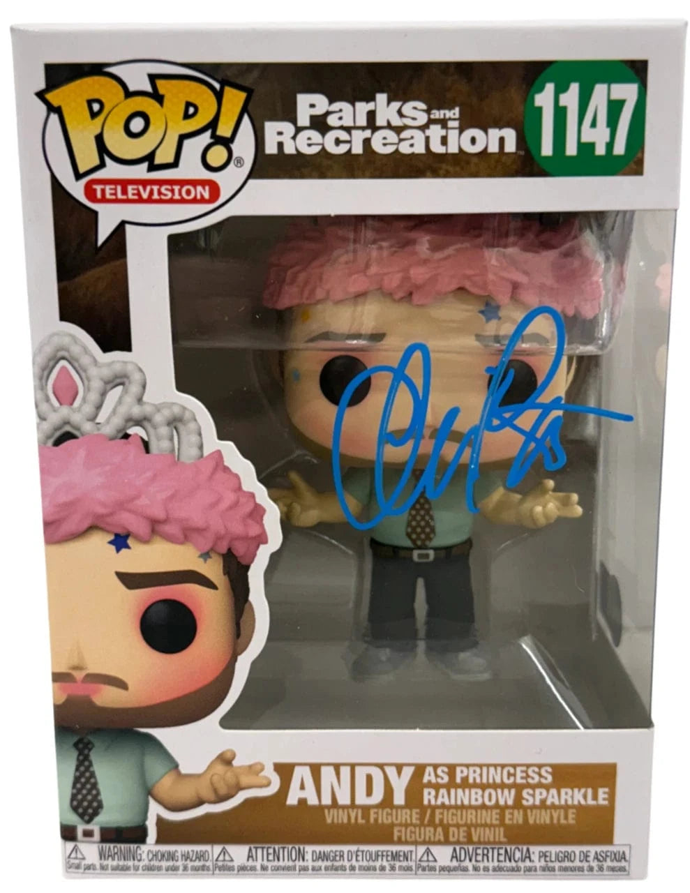 Chris Pratt Authentic Autographed Andy as Princess Rainbow Sparkle 1147 Parks and Recreation Funko Pop Figure