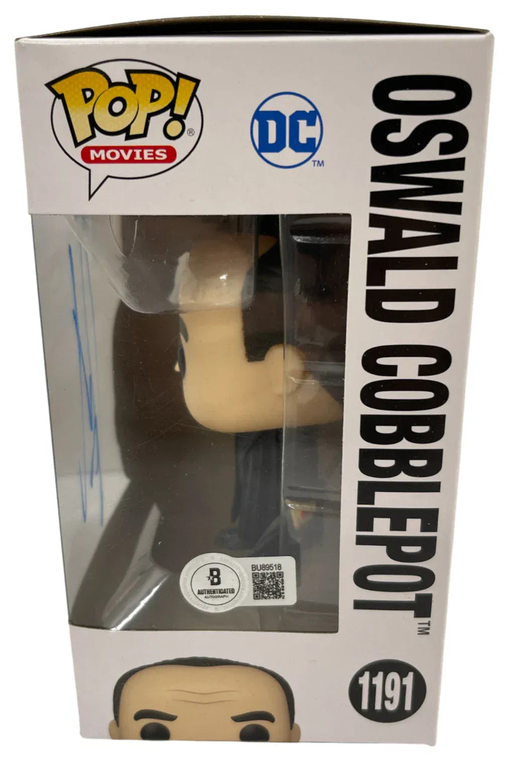 Colin Farrell Oswald autographed Funko Pop #1191 - signature closeup with COA