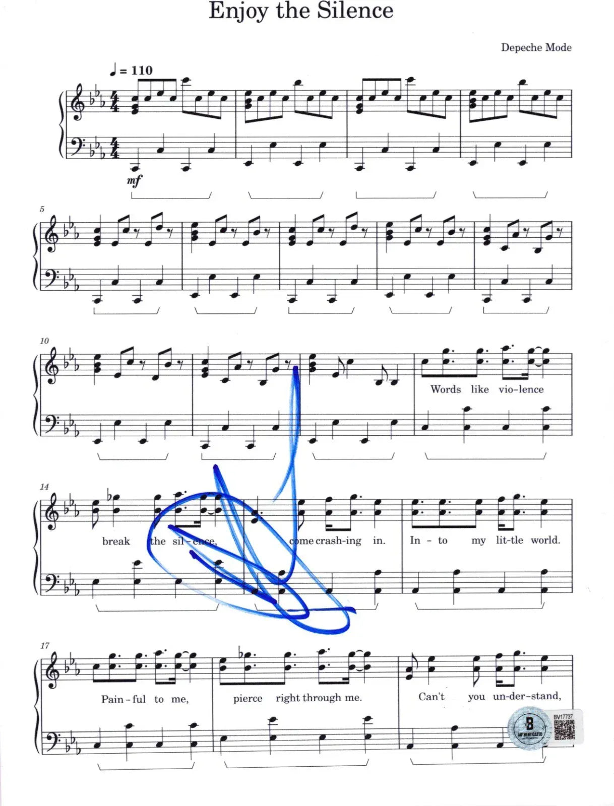 Dave Gahan of Depeche Mode signed Enjoy the Silence sheet music — Beckett authenticated
