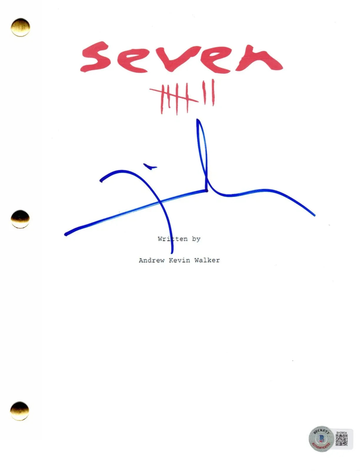 David Fincher signed Seven script with Beckett Hologram & QR Code