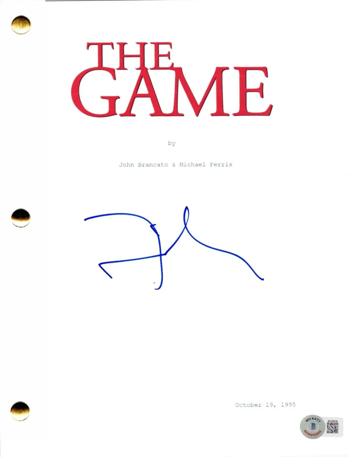 David Fincher Authentic Autographed The Game Script