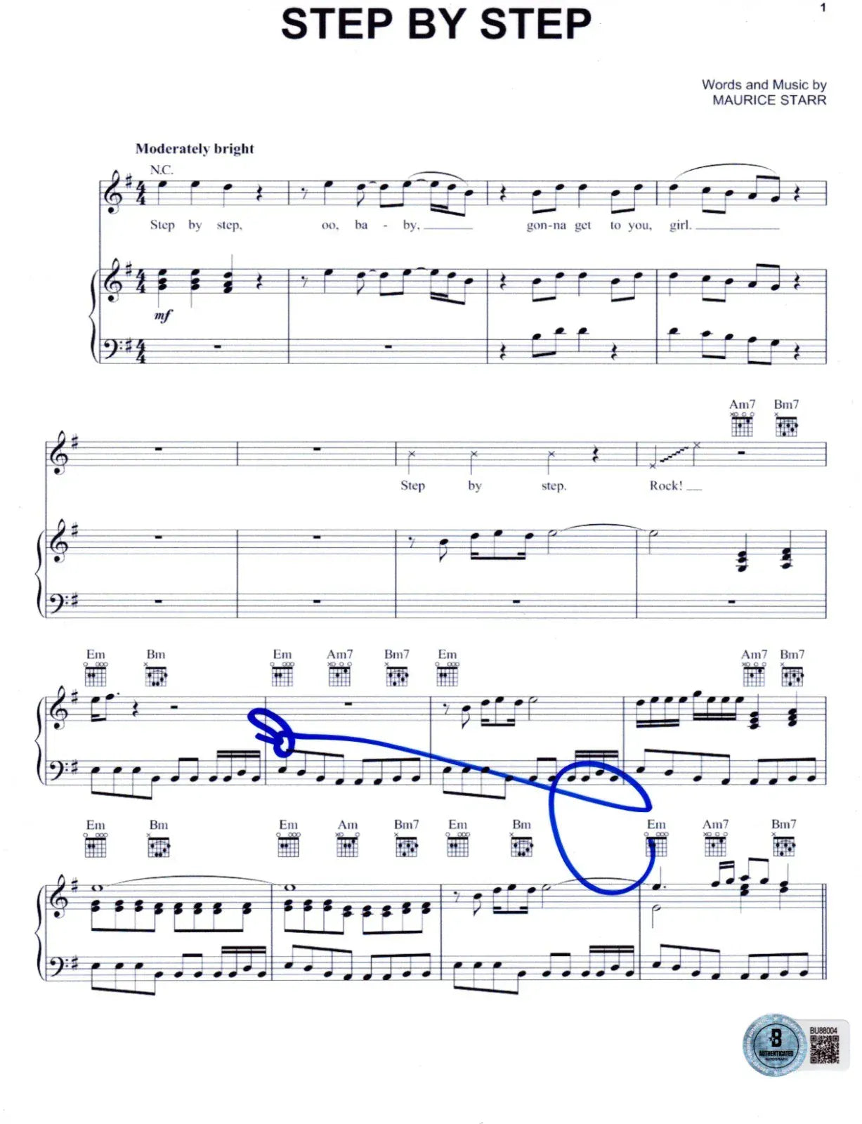 Donnie Wahlberg of autographed step by step sheet music with certificate of authenticity