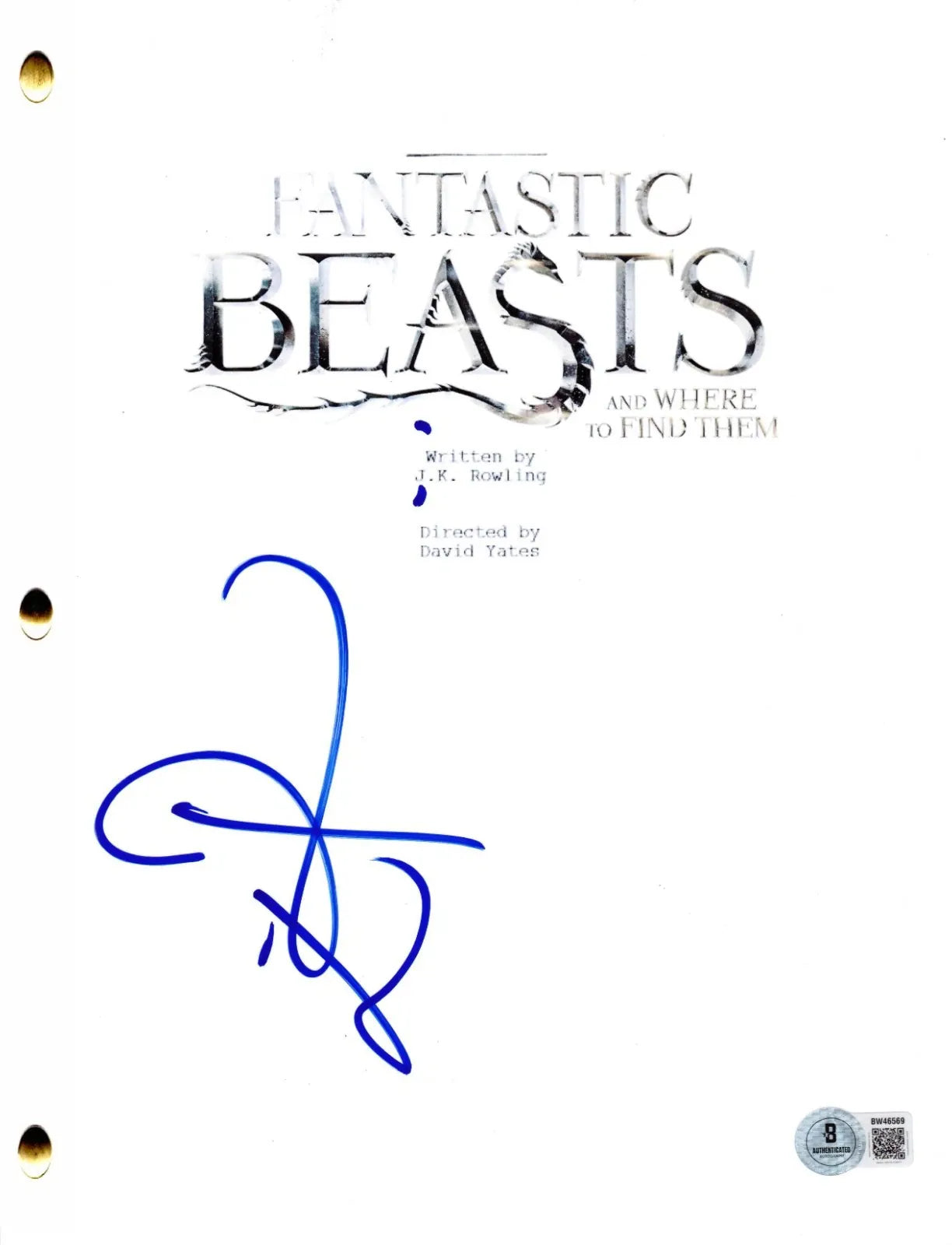 Eddie Redmayne signed Fantastic Beasts script with Beckett Hologram & QR Code