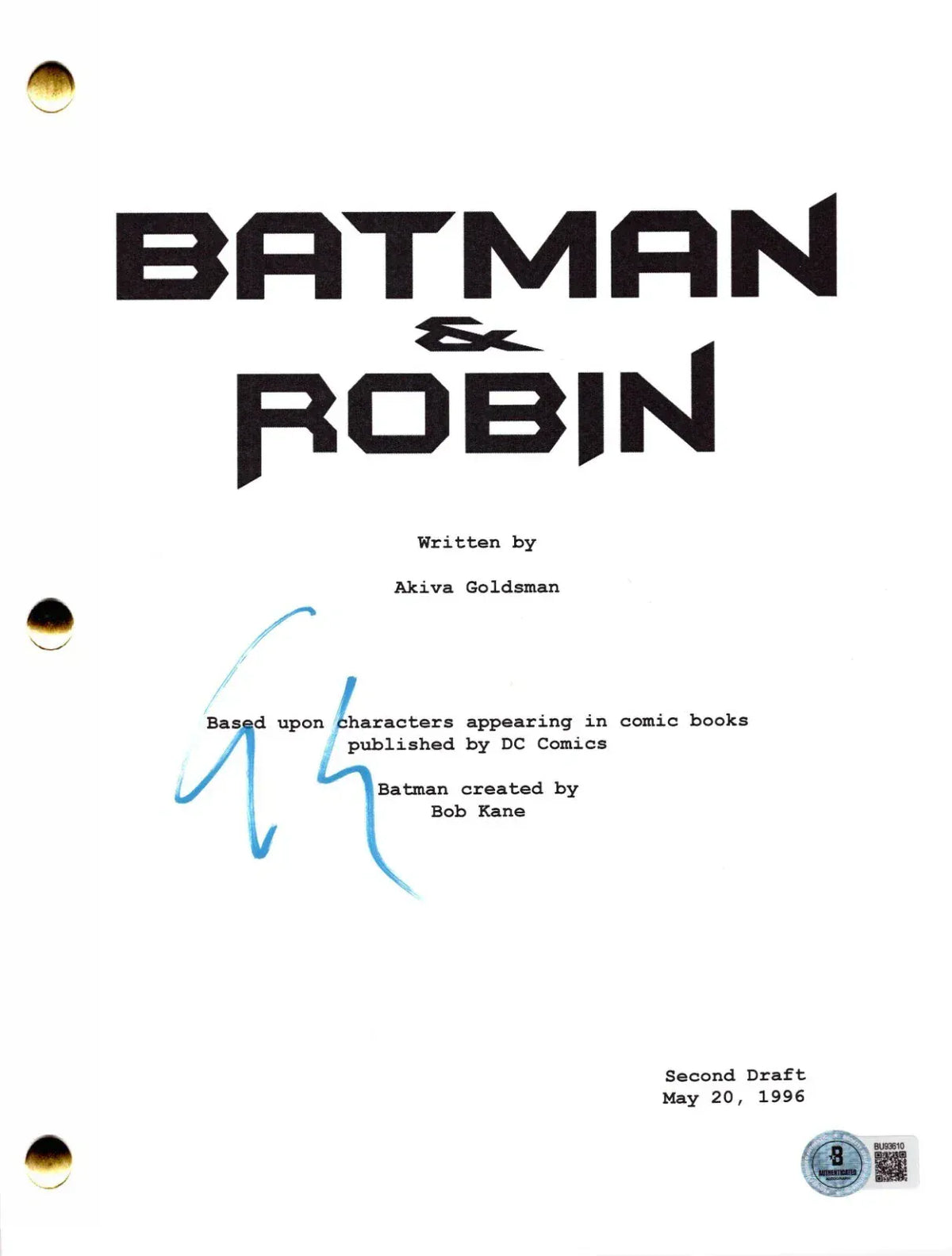 Batman Signature Line George Clooney Autographed Batman & Robin Script | PTS