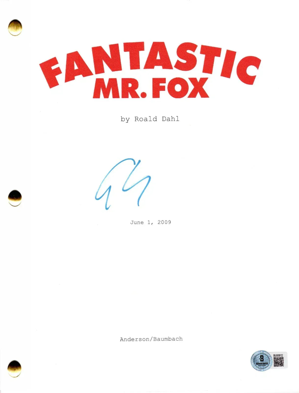 George Clooney Authentic Autographed Fantastic Mr. Fox Script