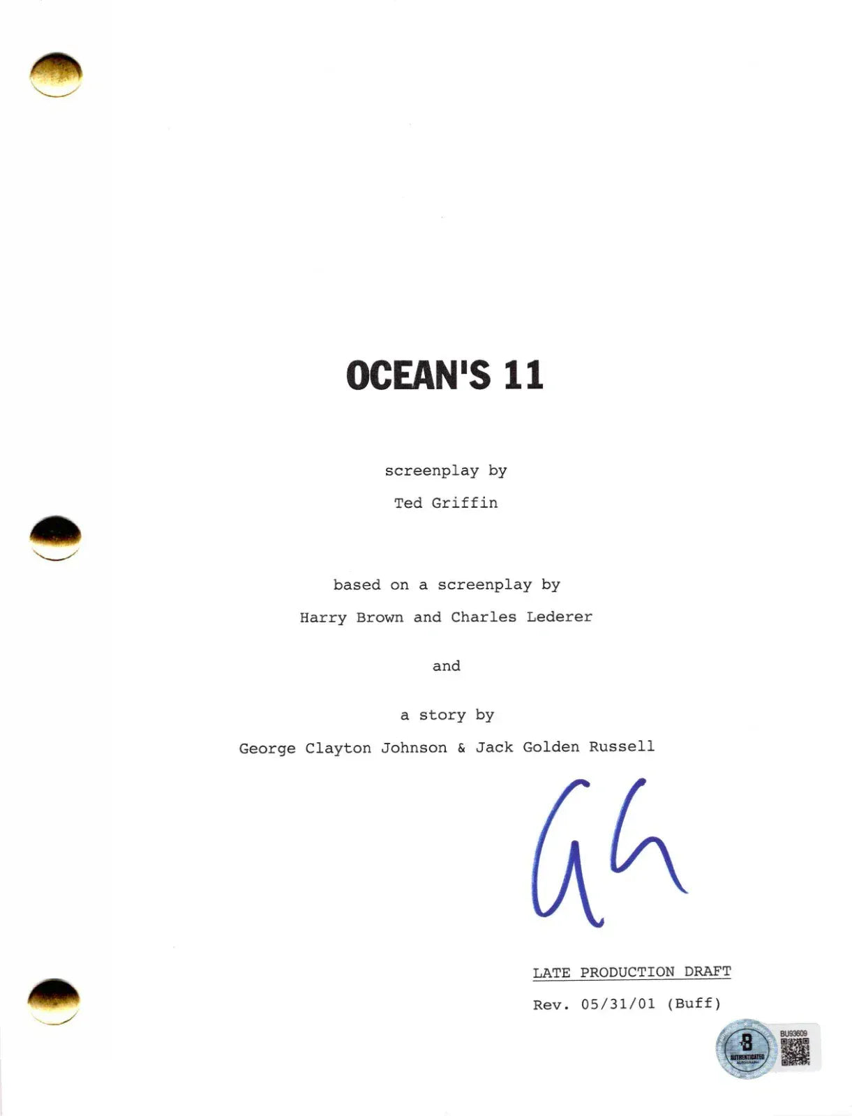 George Clooney Authentic Autographed Ocean's 11 Script
