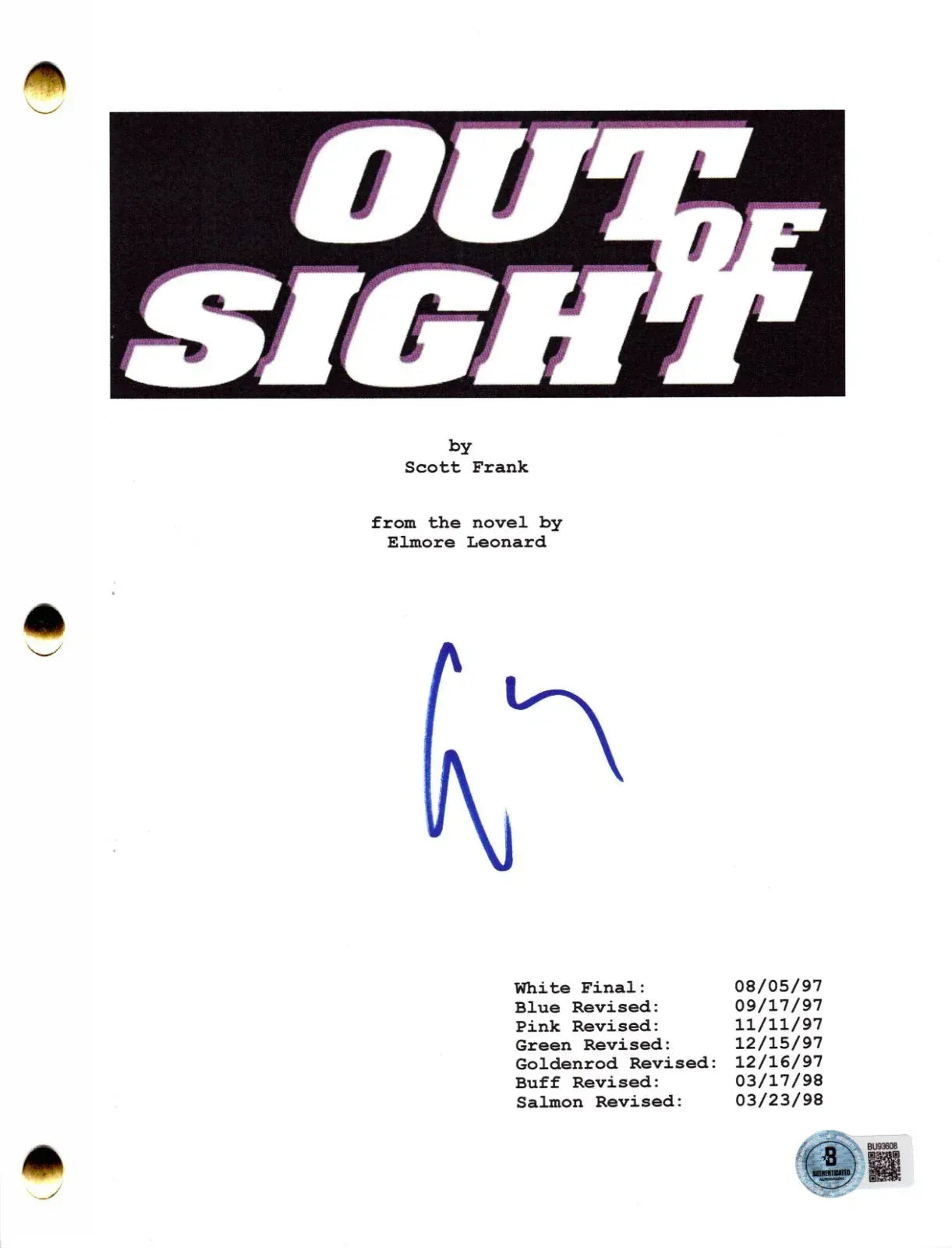 George Clooney Authentic Autographed Out of Sight Script