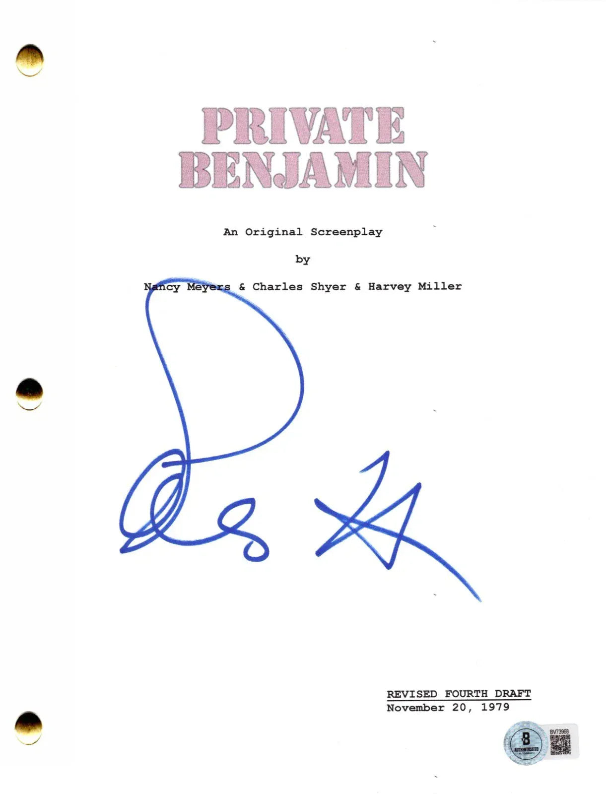 Goldie Hawn signed Private Benjamin movie script — Beckett authenticated