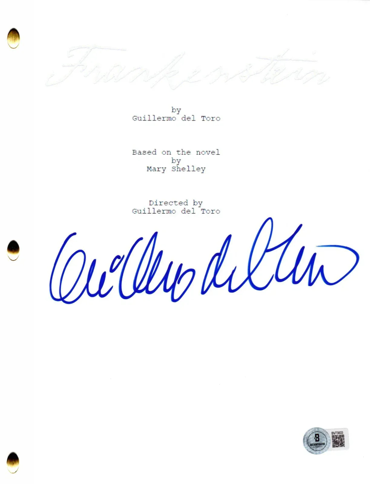 Guillermo del Toro signed Frankenstein movie script — Beckett authenticated