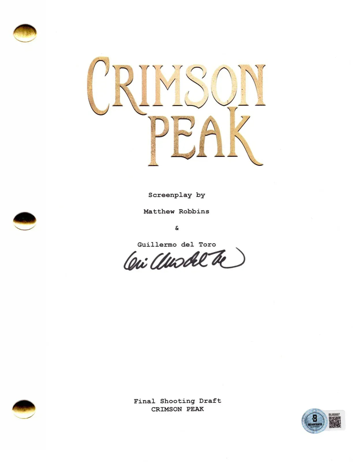 Guillermo del Toro autographed crimson peak script with certificate of authenticity