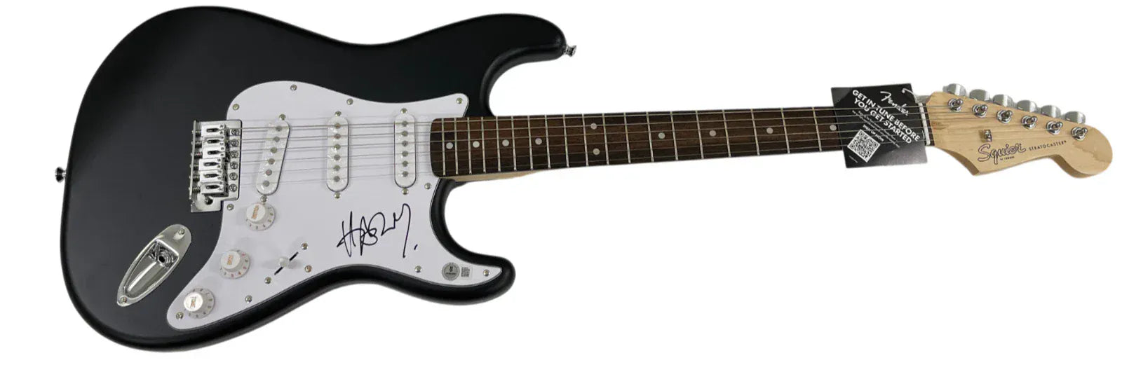 Harry Styles signed full size Fender Squier Stratocaster guitar — Beckett LOA