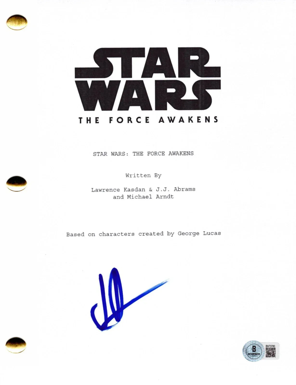 JJ Abrams signed Star Wars The Force Awakens movie script — Beckett authenticated