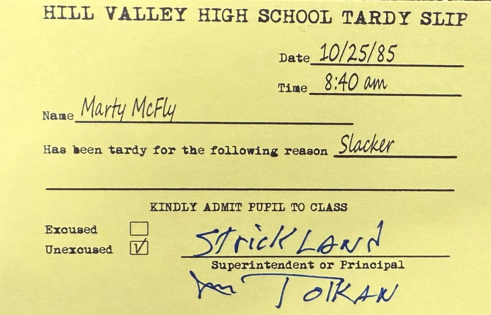 James Tolkan Signed Replica Prop from Back to the Future Beckett COA - Item #2