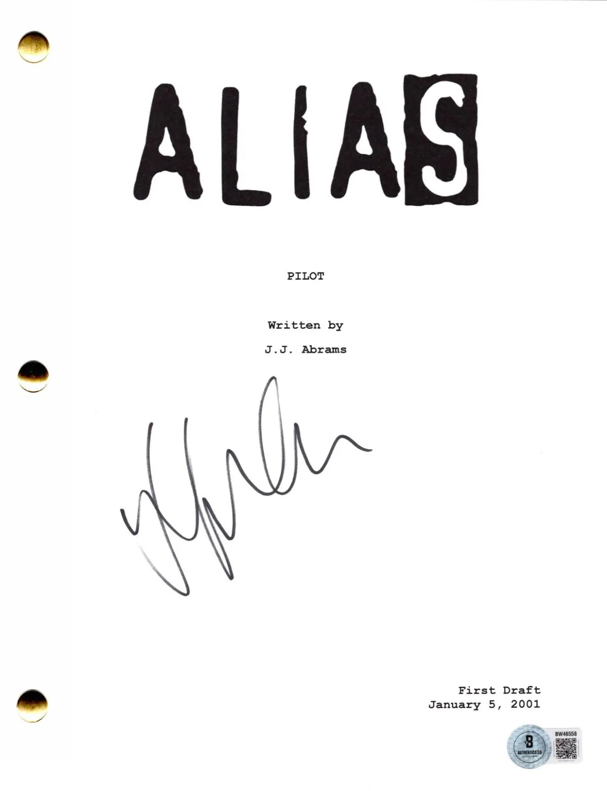 Jennifer Garner signed Alias script with Beckett Hologram & QR Code