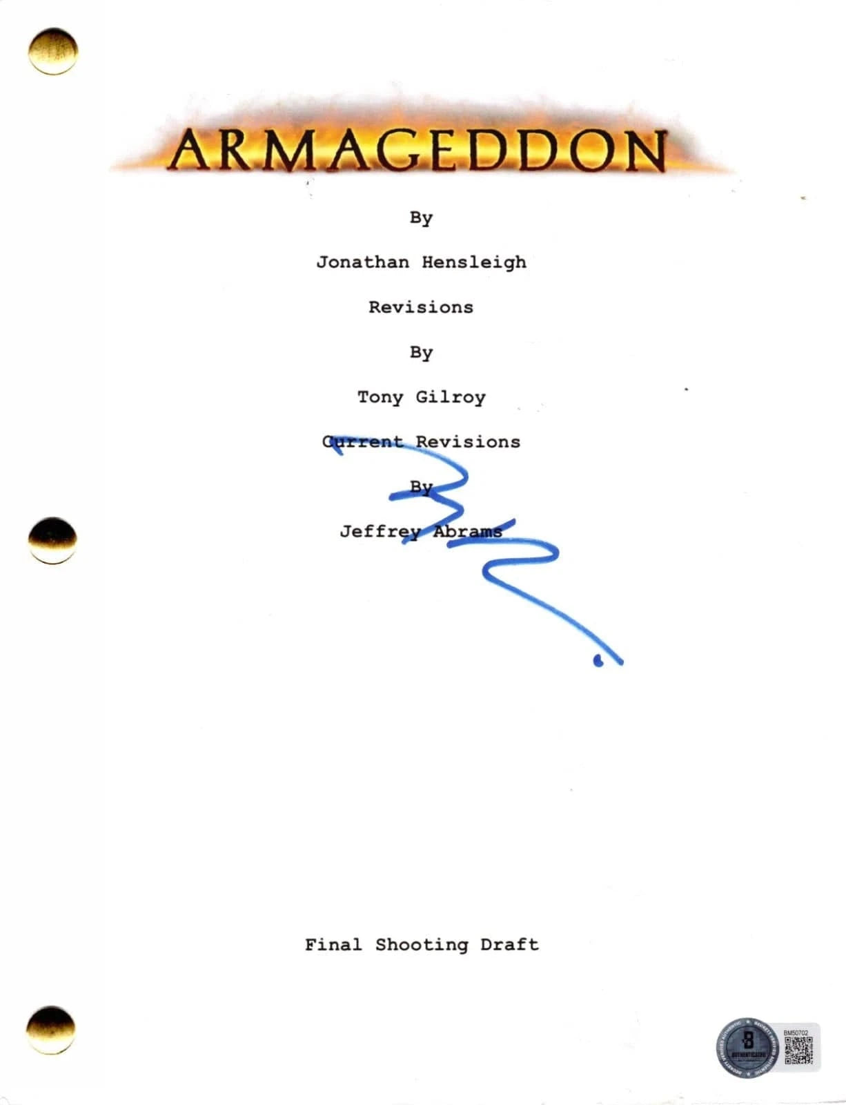 Jerry Bruckheimer Signed Script from Armageddon Beckett COA