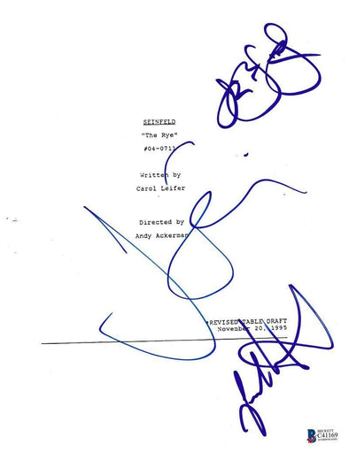 Jerry Seinfeld, Jason Alexander & Julia Louis-Dreyfus Authentic Autographed Seinfeld The Rye Script