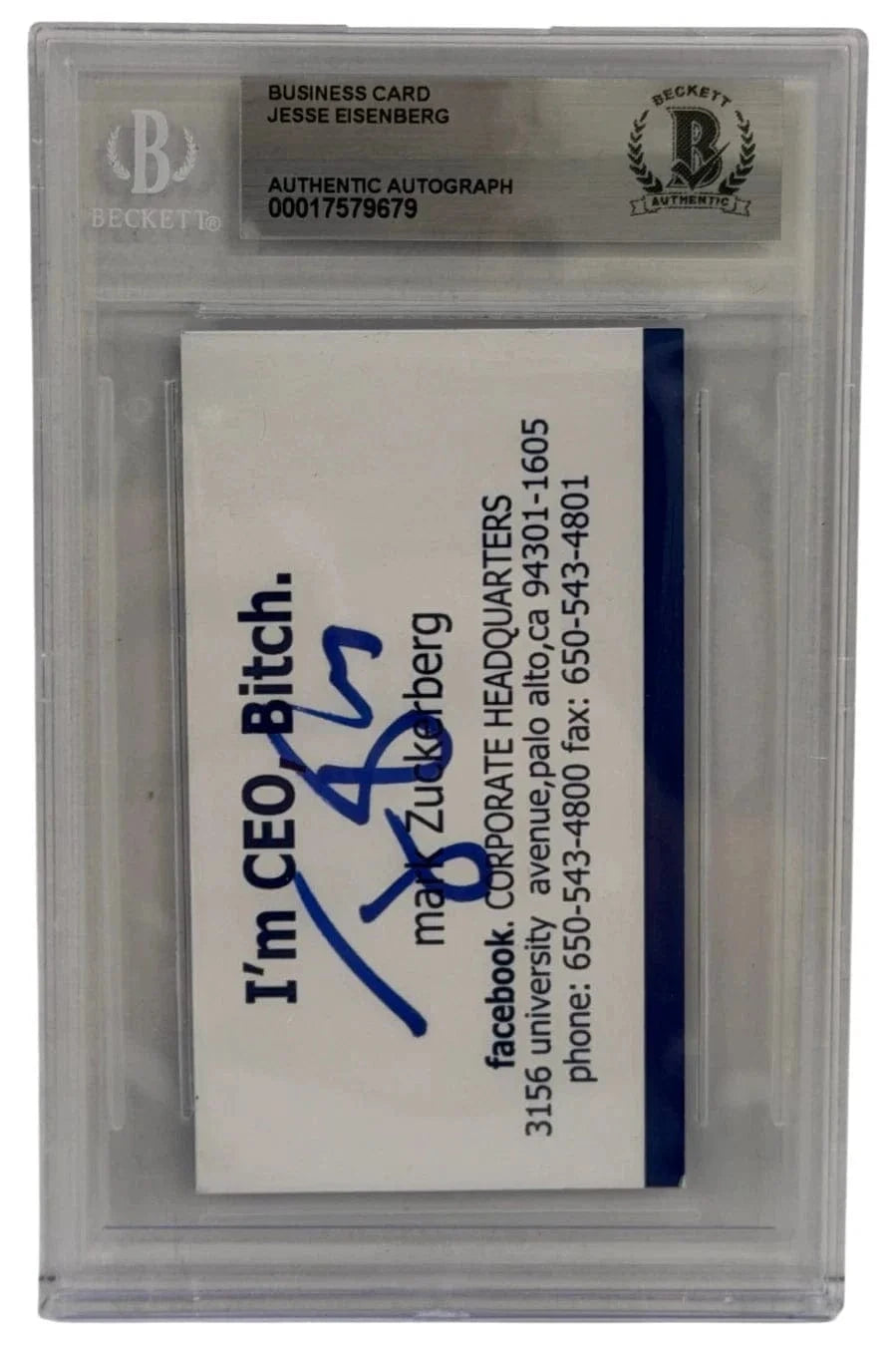 Jesse Eisenberg Signed Replica Prop from The Social Network Beckett COA - Item #2