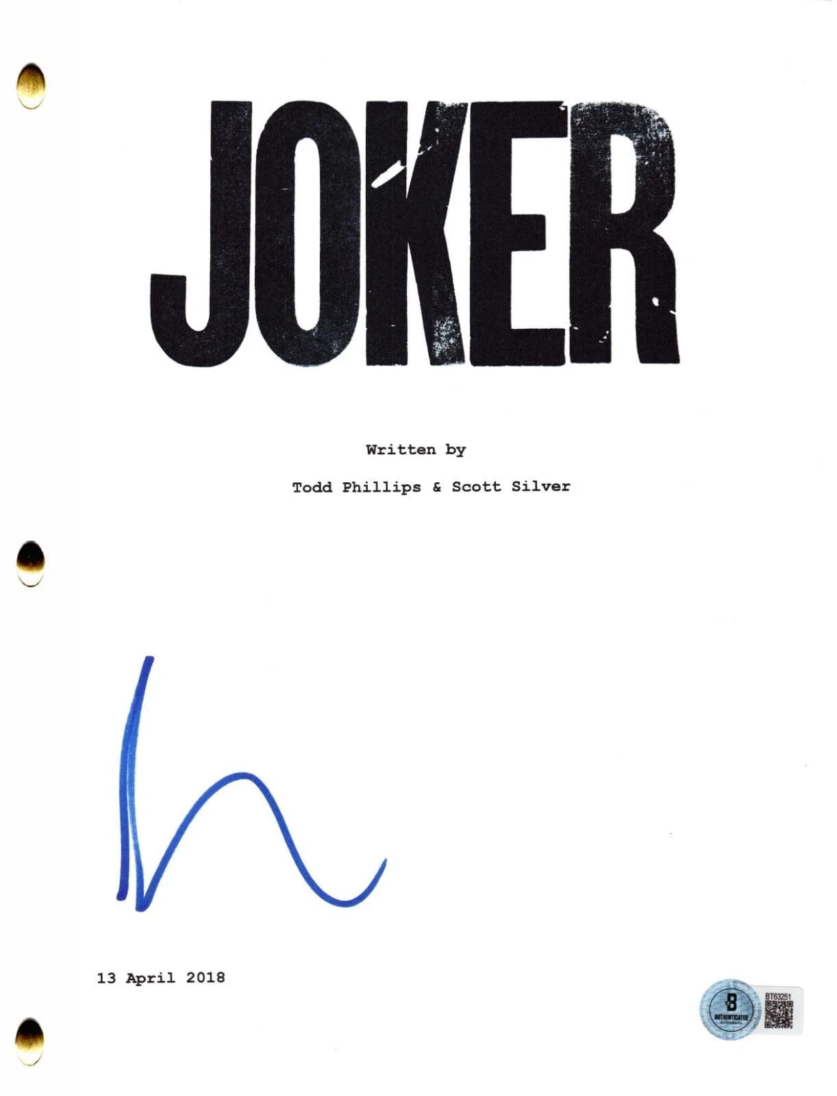Joaquin Phoenix Signed Script from Joker Beckett COA