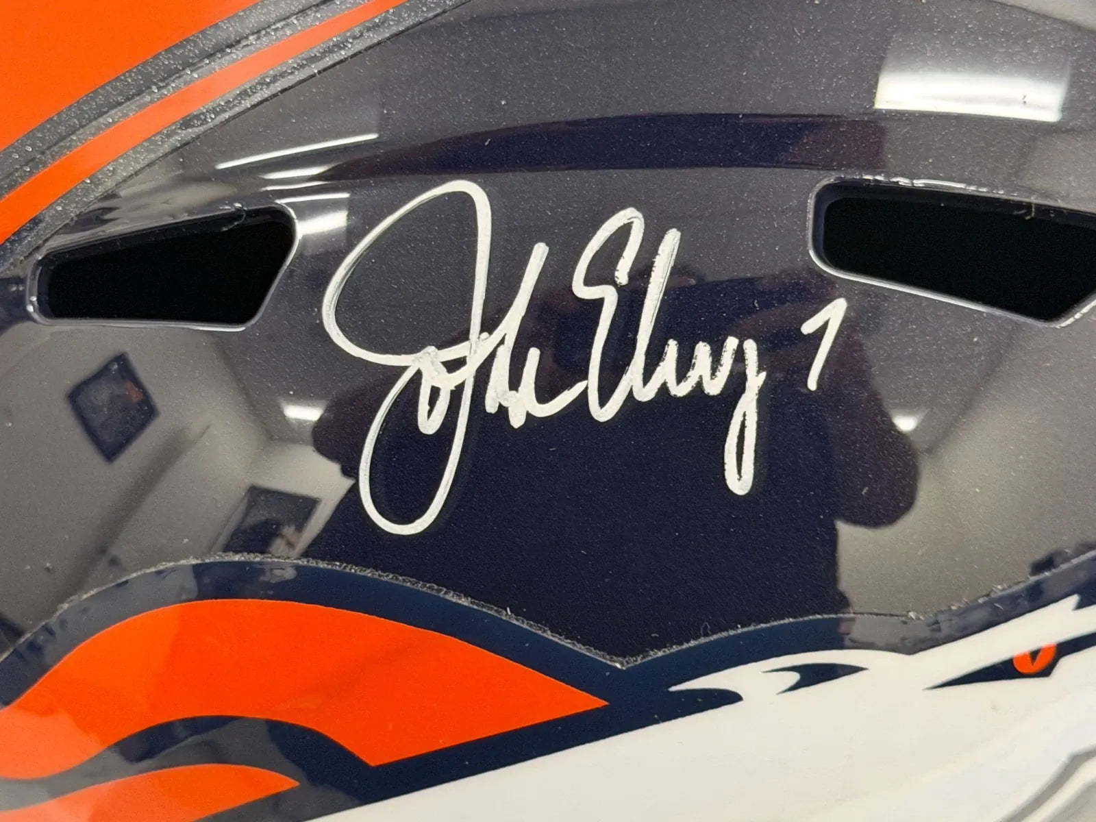 John Elway signed Denver Broncos helmet with Beckett Witness Hologram & QR Code