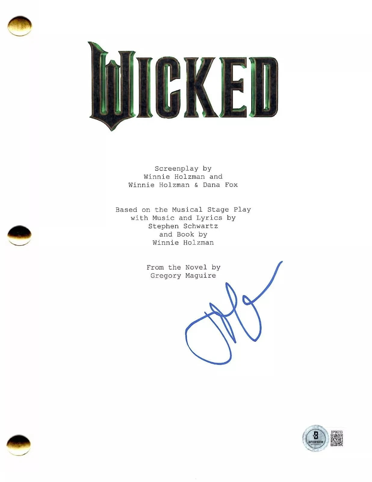 Jon M. Chu Signed Script from Wicked Beckett COA