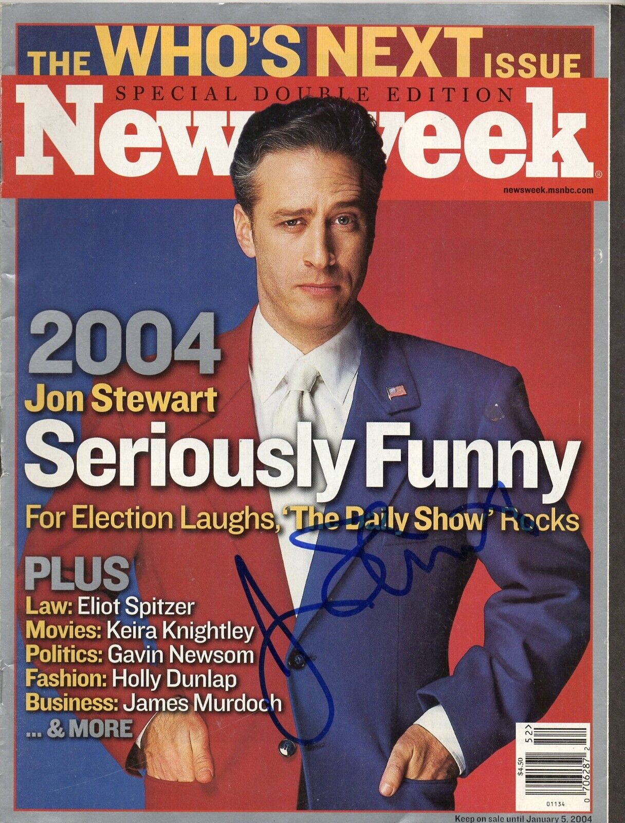 Jon Stewart Authentic Autographed Newsweek Magazine 01/05/04