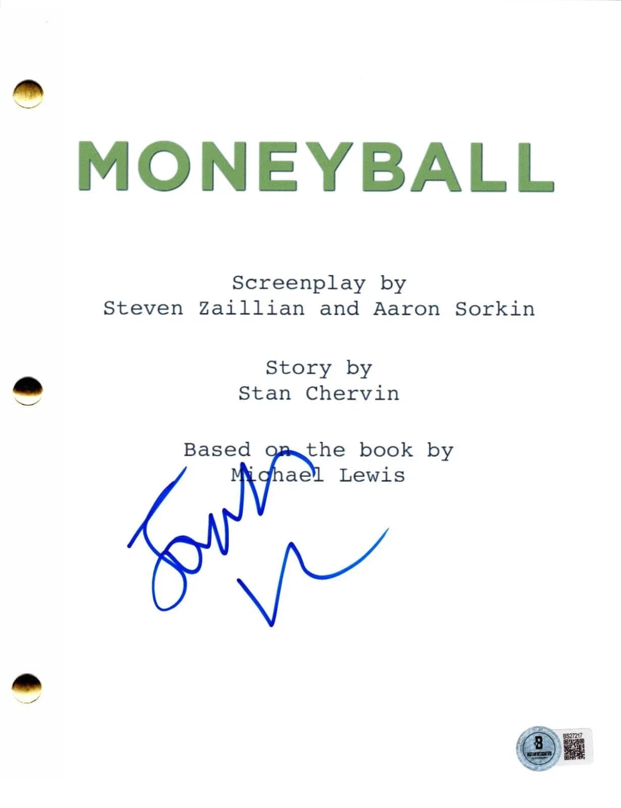 Jonah Hill Signed Script from Moneyball Beckett COA