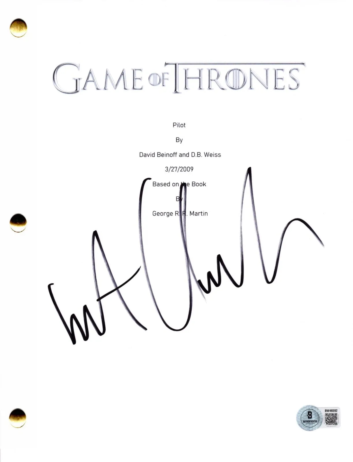 Kit Harington signed Game of Thrones script with Beckett Hologram & QR Code