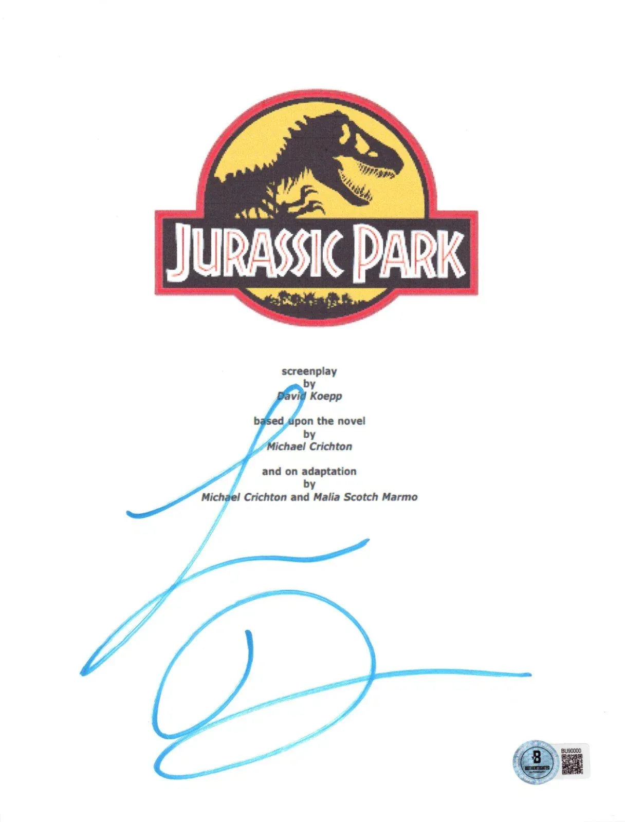 Laura Dern Jurassic autographed script with certificate of authenticity