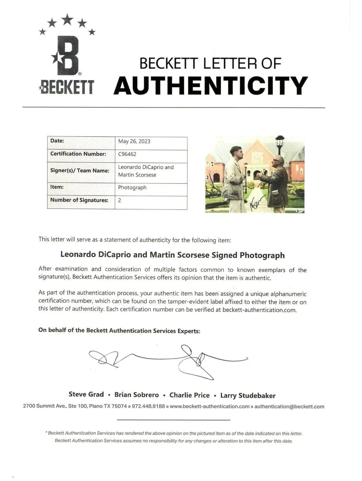 Leonardo DiCaprio Signed 11x14 Photo from Shutter Island Beckett COA - Item #2 - Detail View