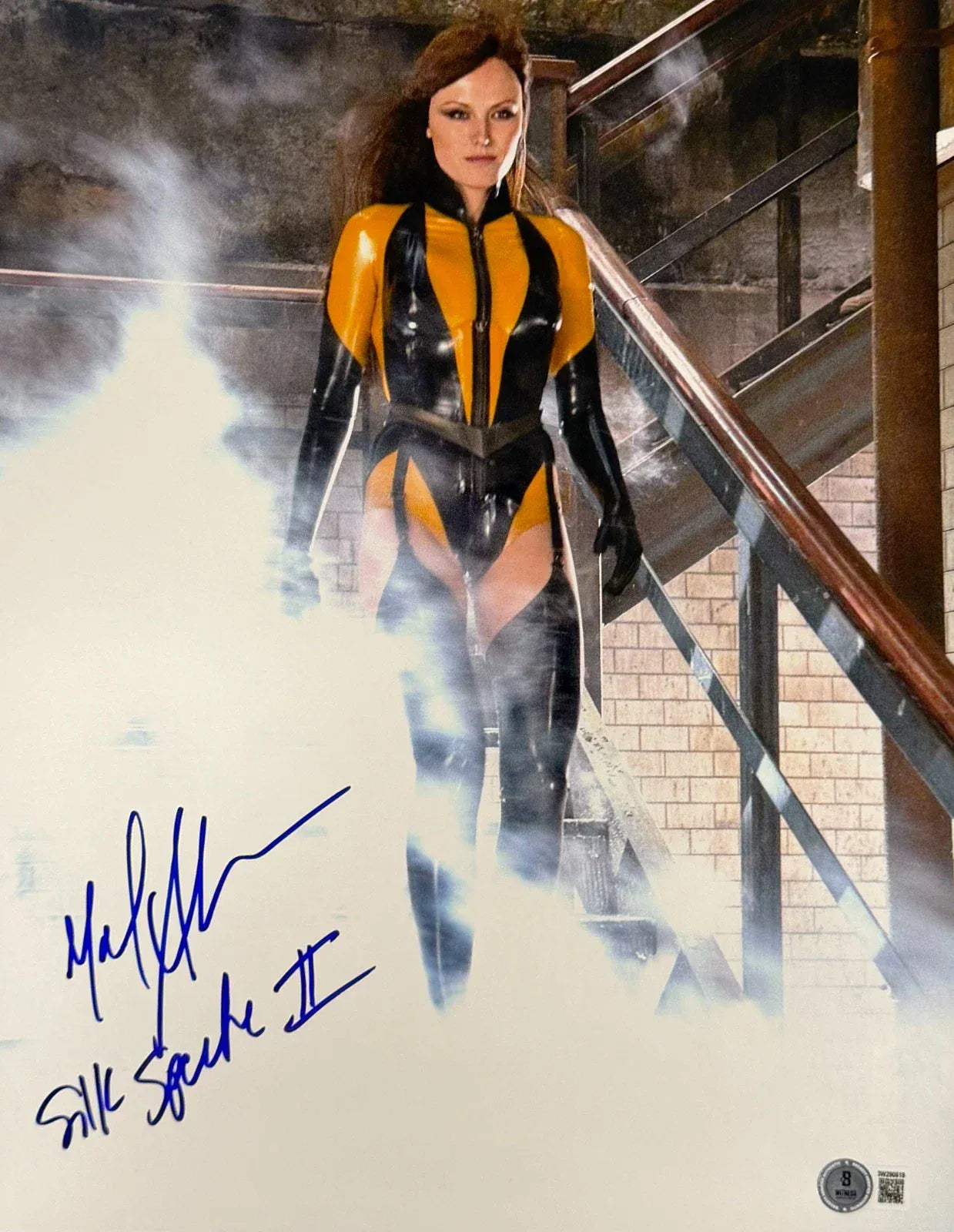 Malin Akerman signed Watchmen 11x14 metallic photo inscribed Silk Spectre — Beckett Witness