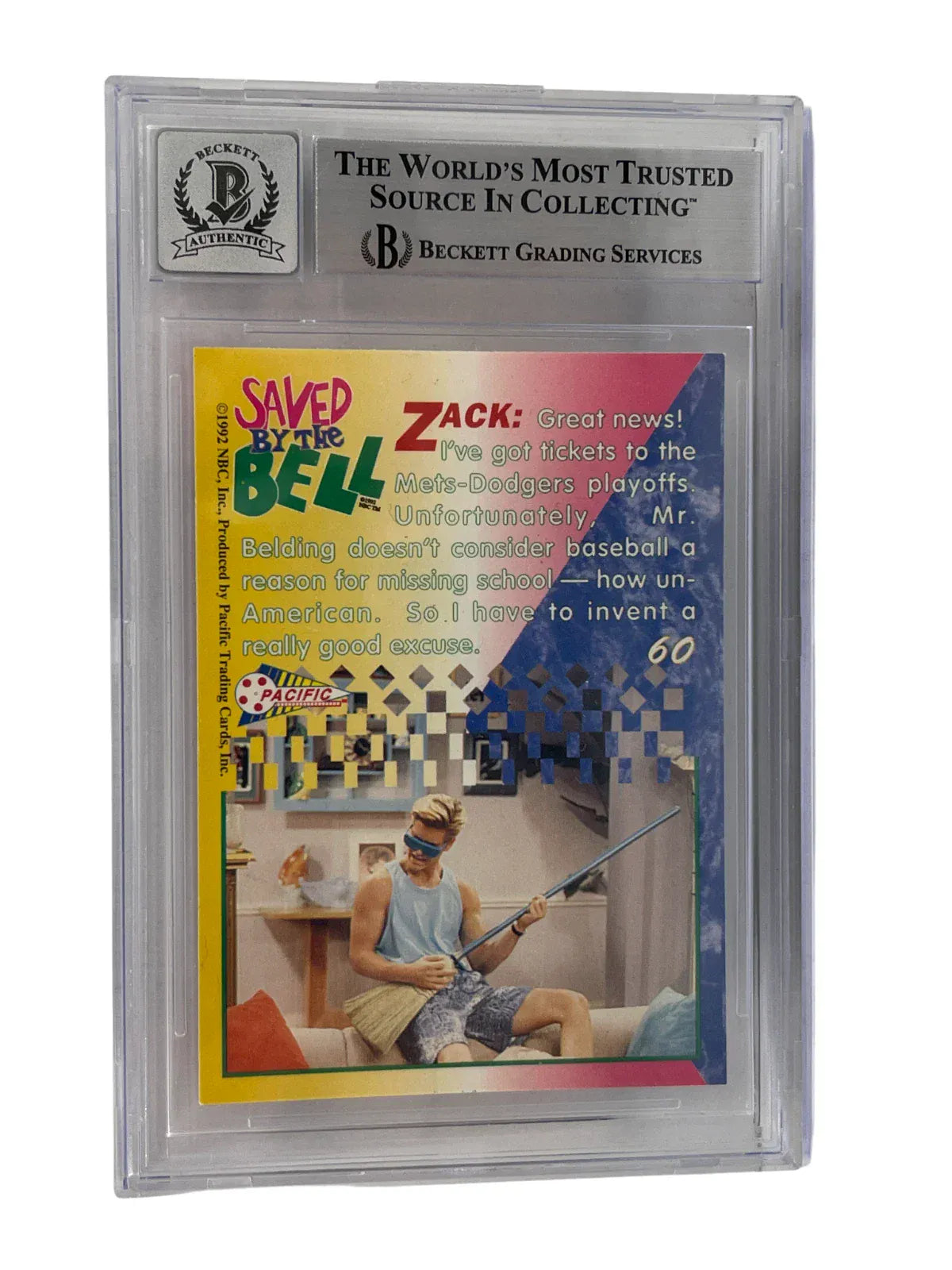 Mark-Paul Gosselaar signed Saved by the Bell 1992 Pacific Card 60 — card back view