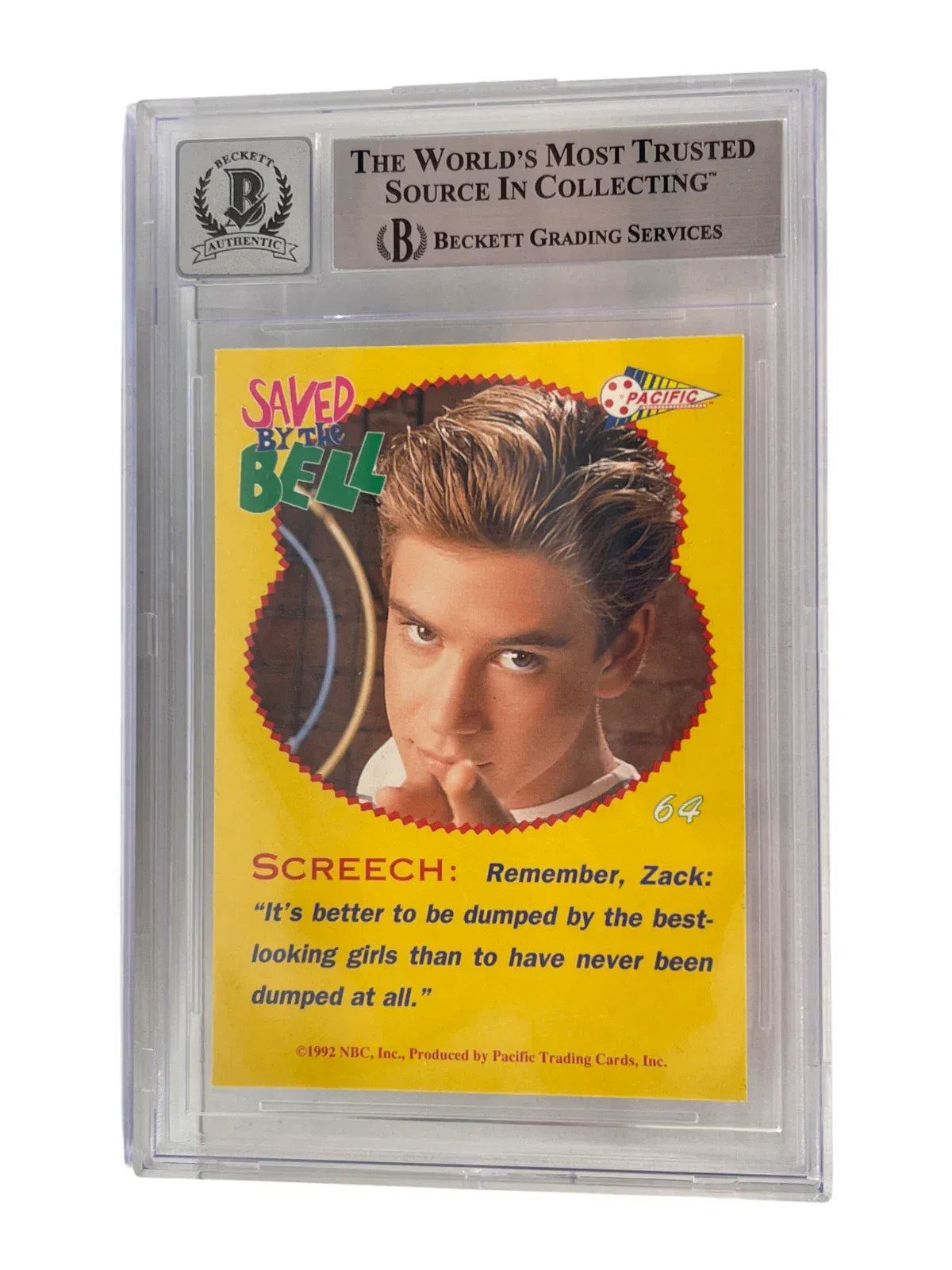 Mark-Paul Gosselaar signed Saved by the Bell 1992 Pacific Card 64 — card back view