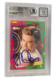 Mark-Paul Gosselaar signed Saved by the Bell 1992 Pacific card #64 inscribed Zack — Grade 10