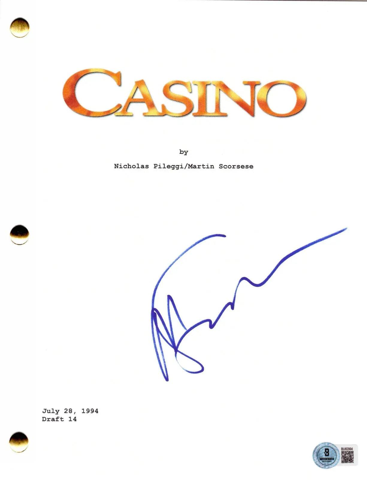 Martin Scorsese Signed Complete Movie Script from Casino Beckett COA - Item #3