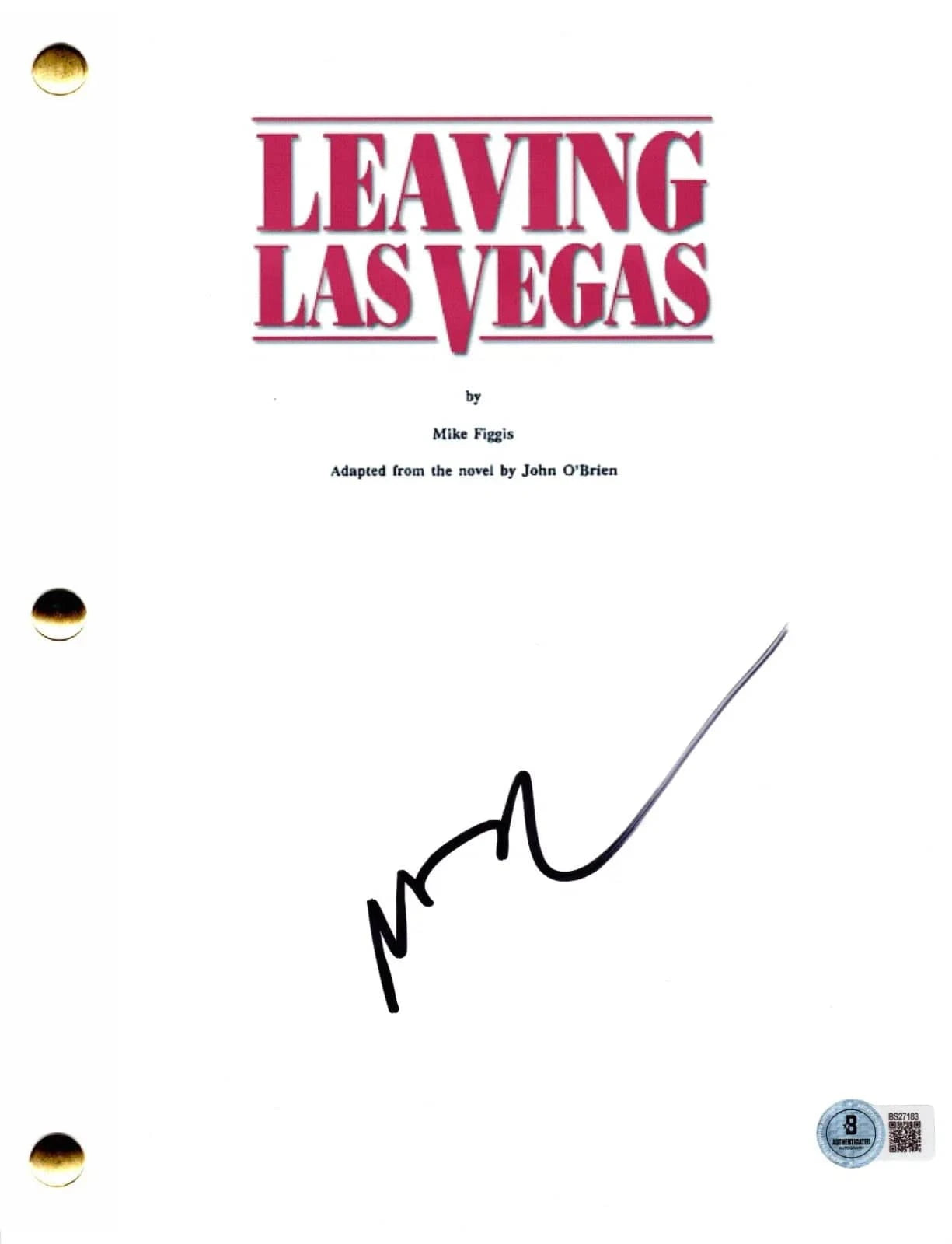 Nicolas Cage Signed Script from Leaving Las Vegas Beckett COA