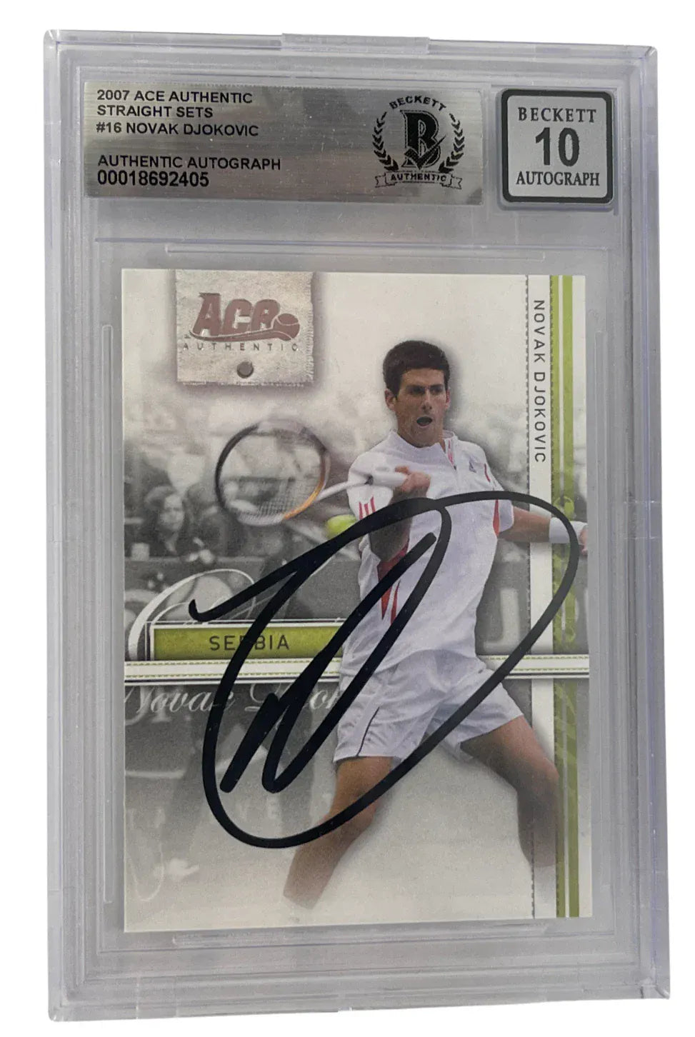 Novak Djokovic signed 2007 Ace Bronze rookie card #16 Straight Sets — Beckett Slabbed Grade 10