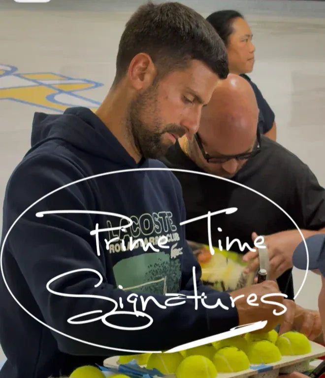 Novak Djokovic signing autograph in person — Prime Time Signatures