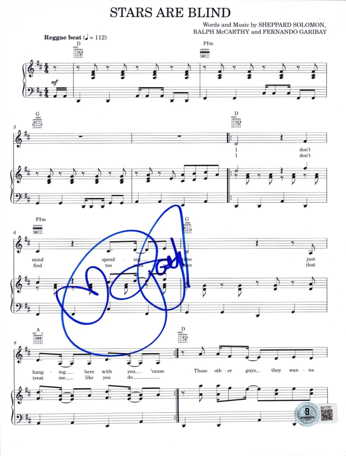 Paris Hilton signed Stars Are Blind sheet music — Beckett authenticated