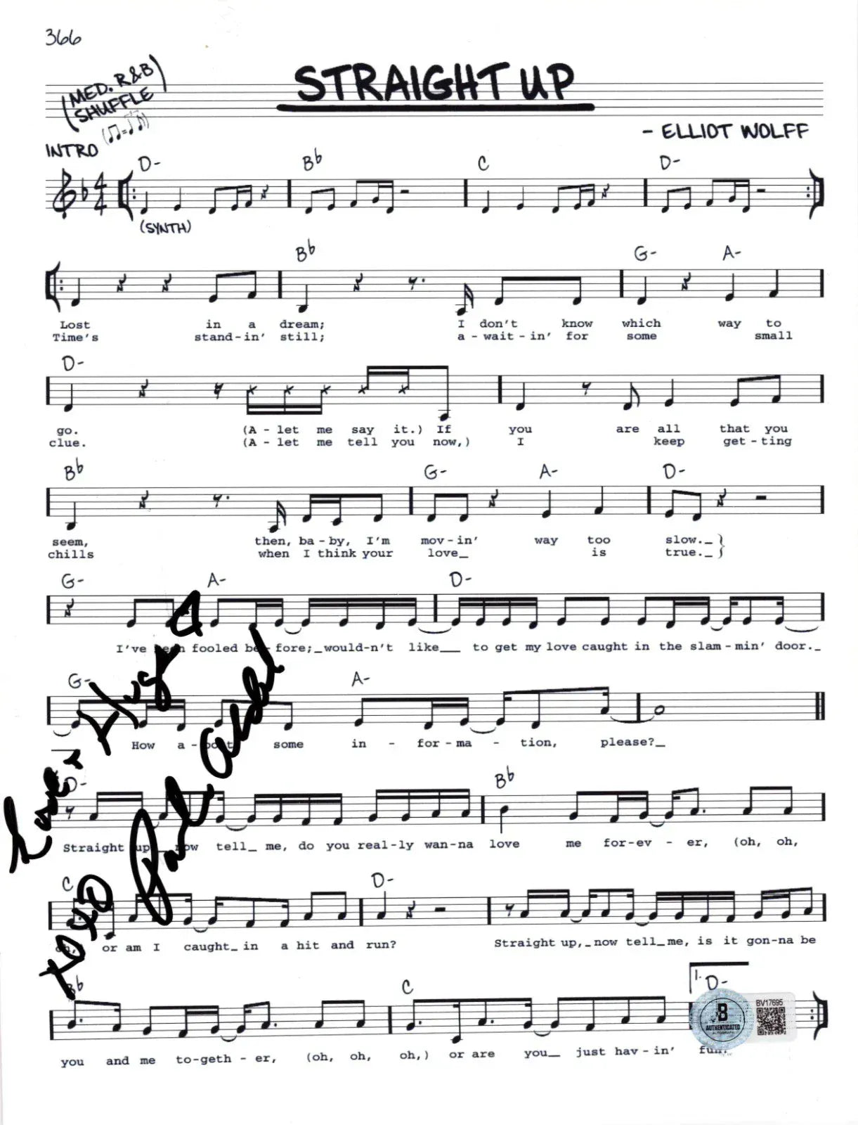 Paula Abdul signed Straight Up sheet music — Beckett authenticated