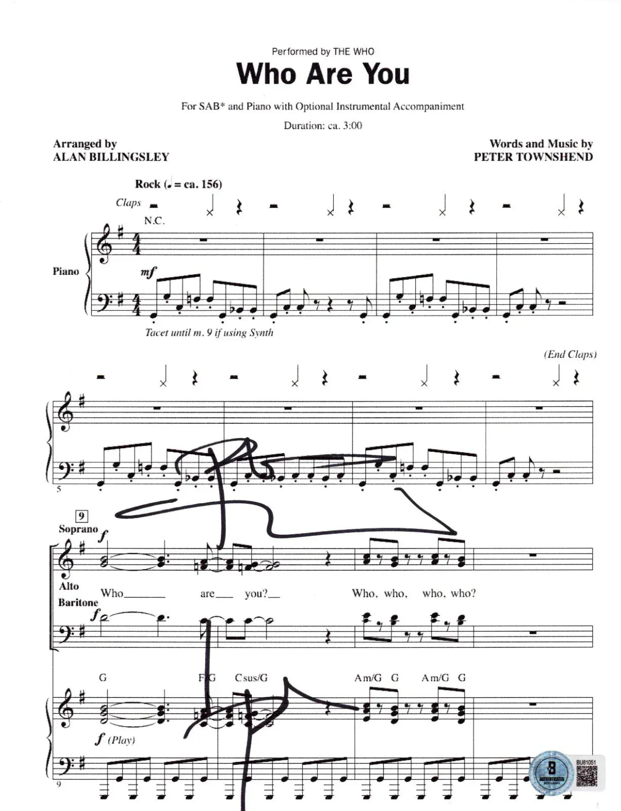 Pete Townshend of The Who Signed Who Are You Sheet Music (1st Page Only) Beckett COA - Item #13