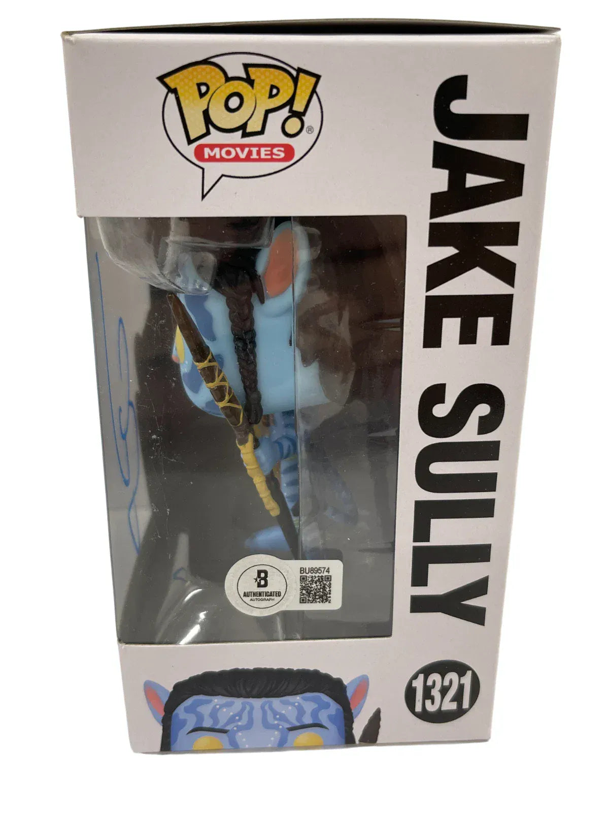 Sam Worthington Jake autographed Funko Pop #1321 - signature closeup with COA