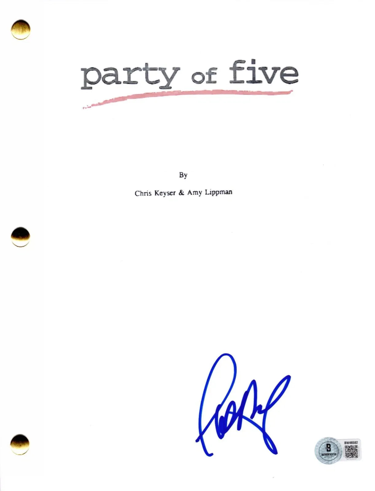 Scott Wolf signed Party of Five script with Beckett Hologram & QR Code